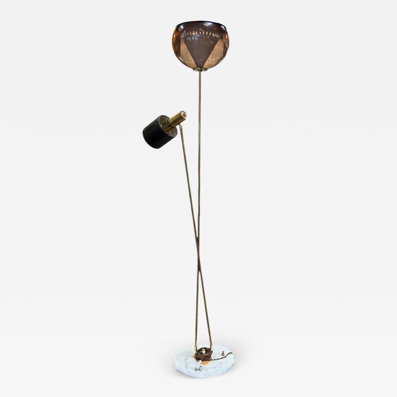 1970s Italian Brass Floor Lamp with Smoked Murano Glass and Adjustable Spotlight