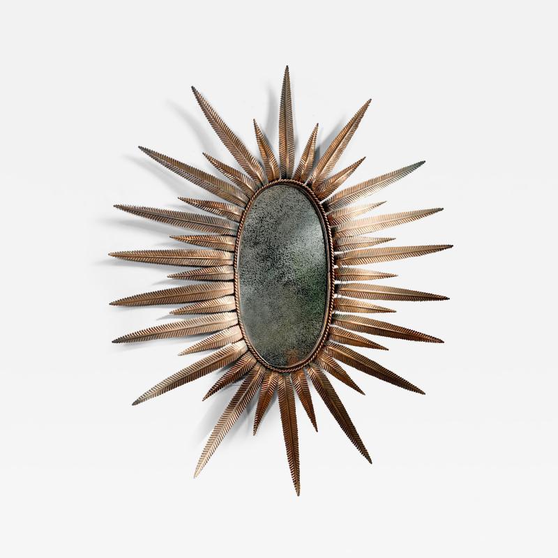 1970s Italian Copper Feathered Sunburst Mirror
