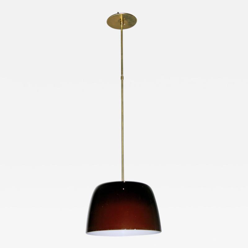 1970s Italian Minimalist Brass and Coffee Brown Murano Glass Pendant Light