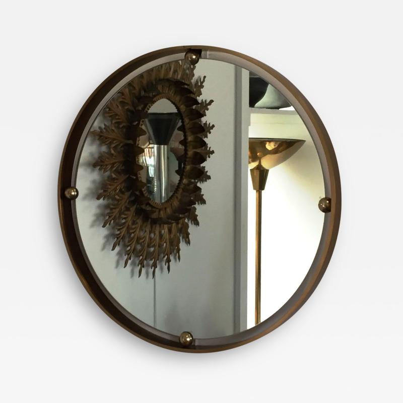 1970s Italian Round Mirror in Brass