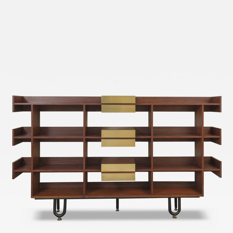 1970s Italian Wood Library Brass Details