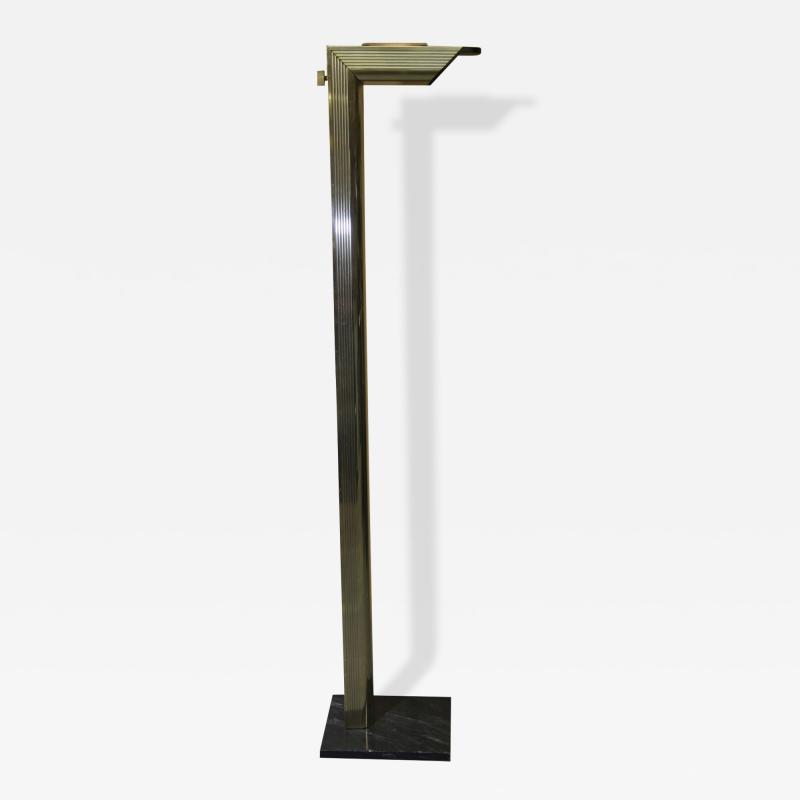 1970s L shaped brass floor lamp with two lights
