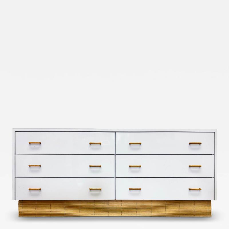1970s Laminate 6 Drawer Dresser with Reed Base Wood Handles