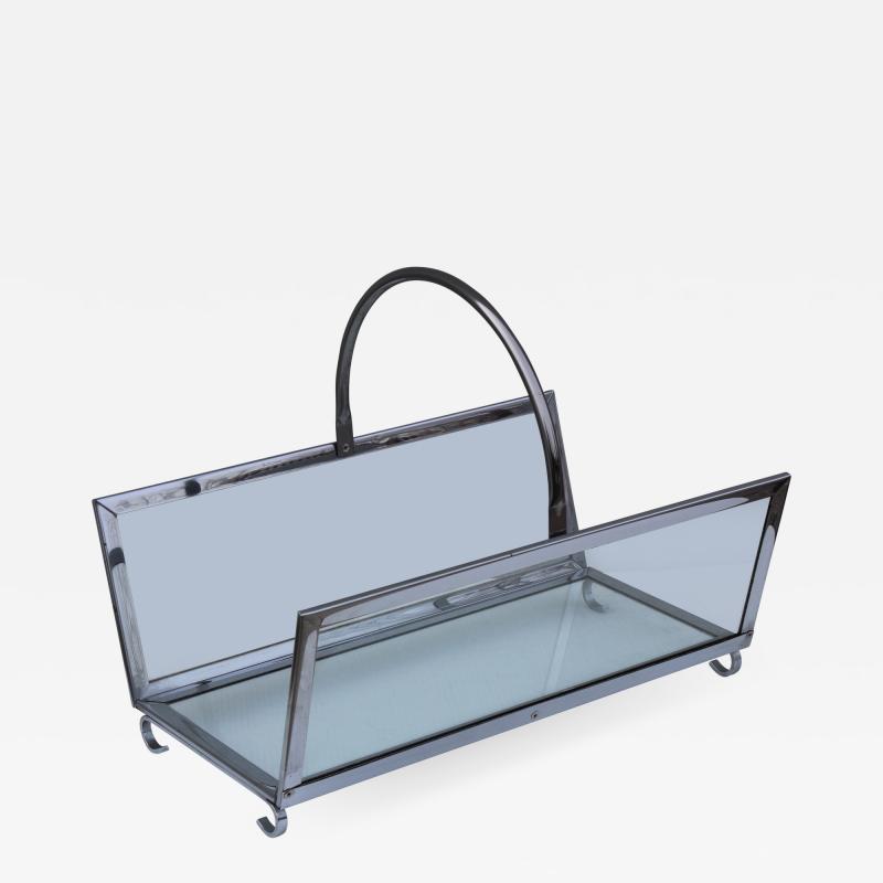 1970s Modern Chrome And Glass Log Holder