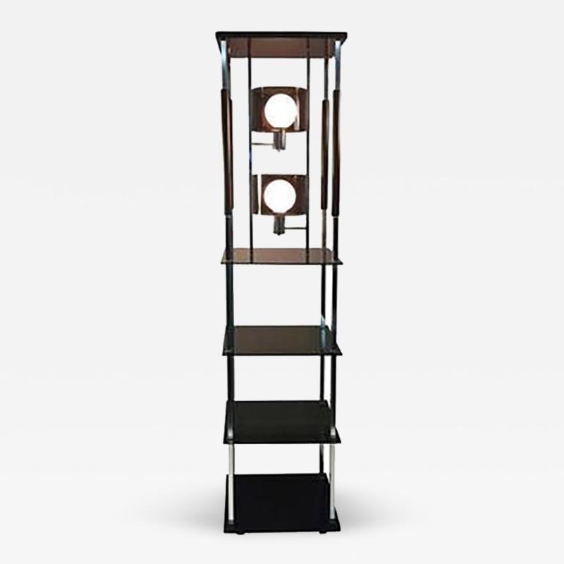 1970s Modernist Smoky Lucite and Chrome with Shelving Floor Lamp