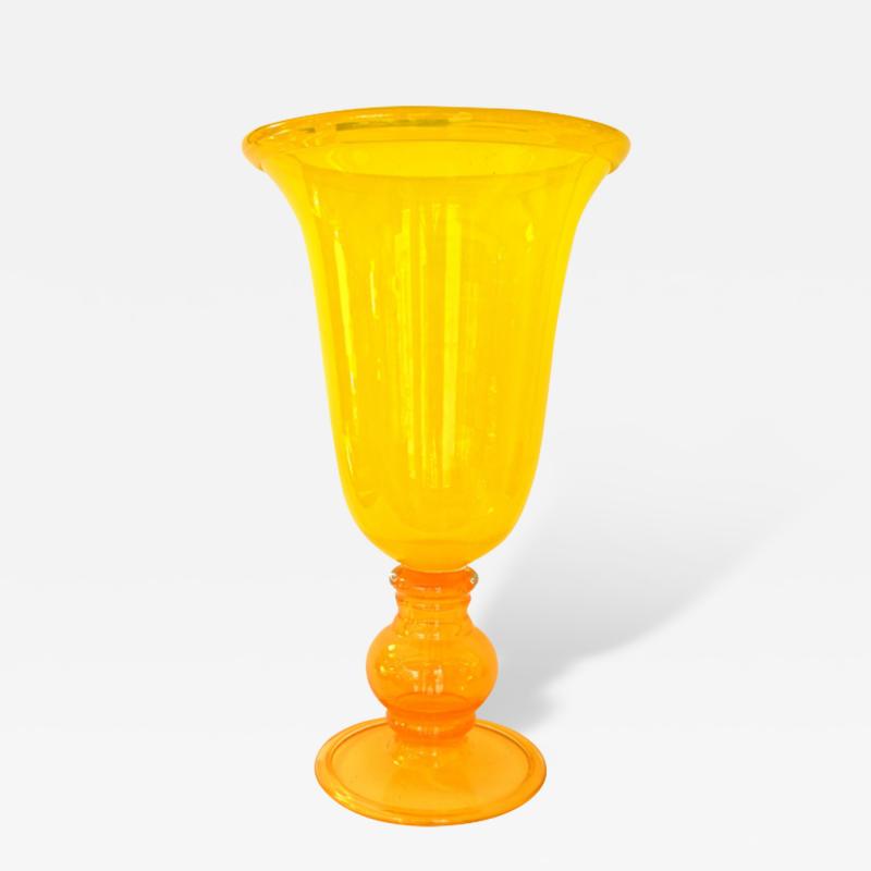 1970s Monumental Art Glass Vase in Yellow and Orange Blown Murano Glass