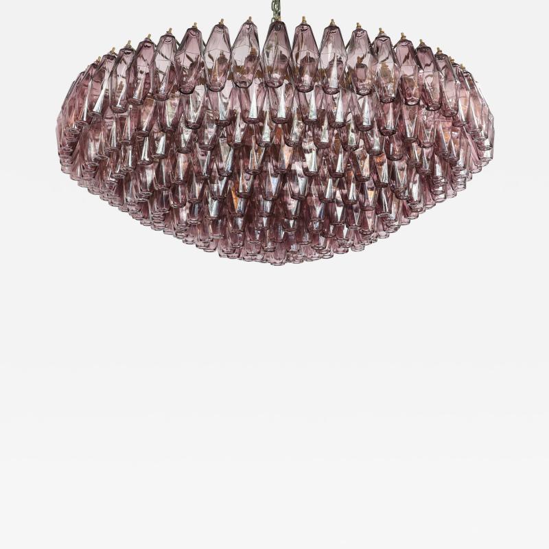 1970s Round Chandelier with Amethyst Polyhedron Glass