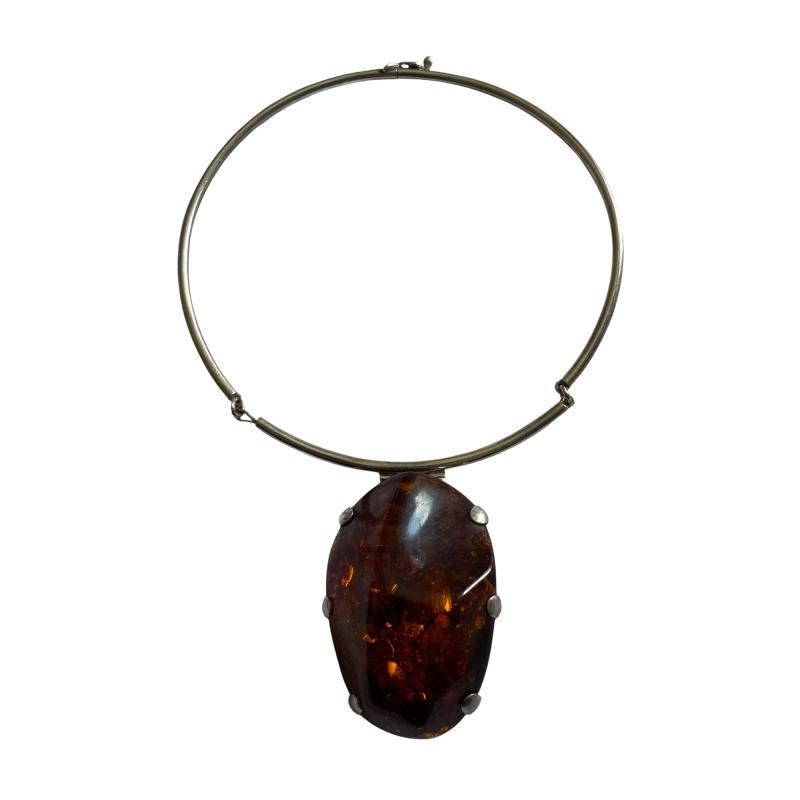 1970s Silver and amber necklace