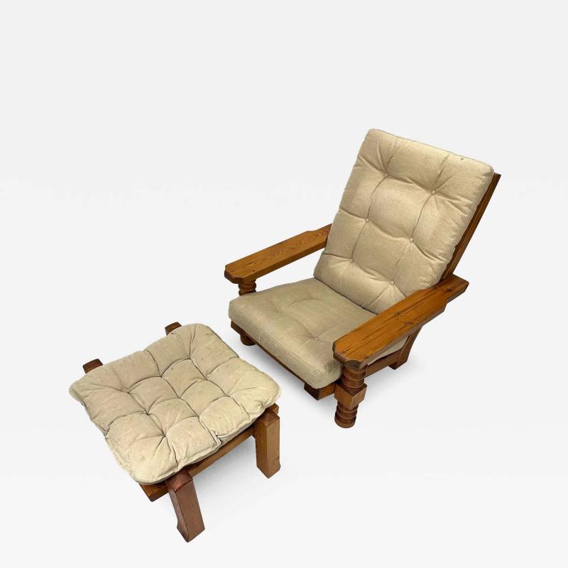 1970s Swedish Pine Chair and Ottoman