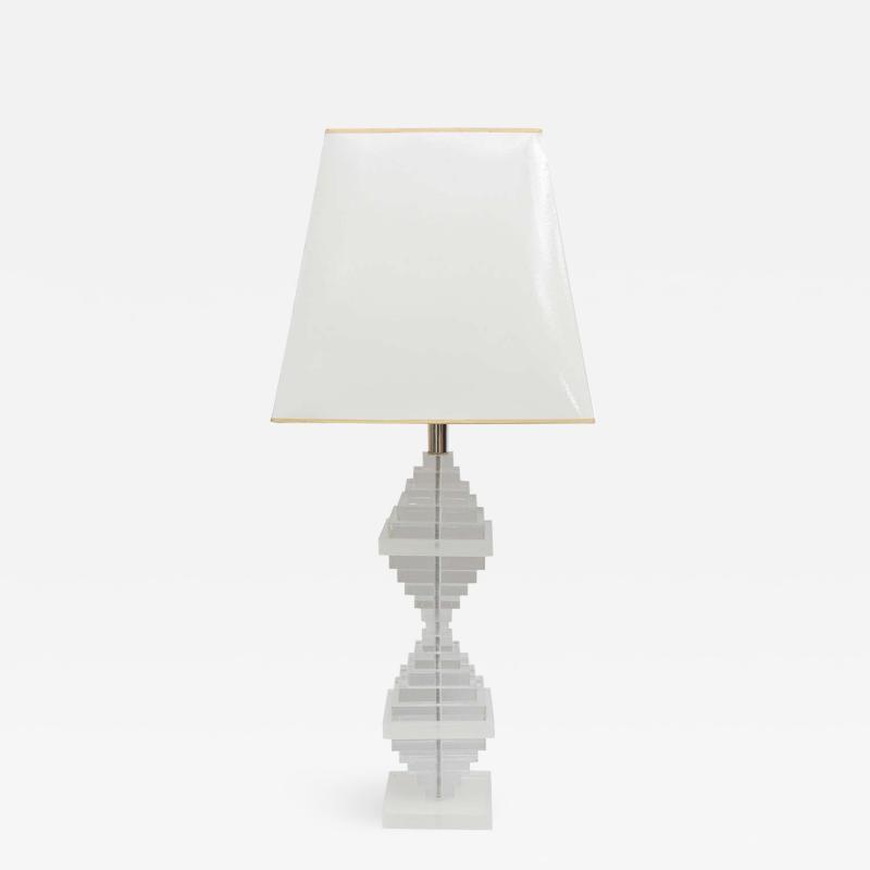 1970s Tall Sculptural Lucite Stacked Table Lamp