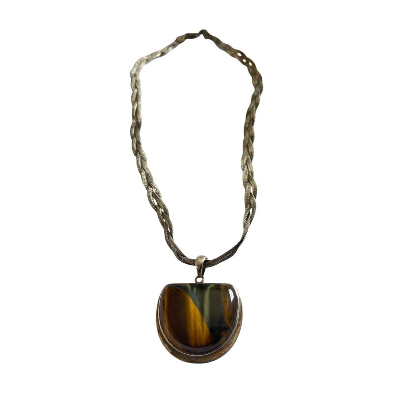 1970s Tigers eyes and silver necklace