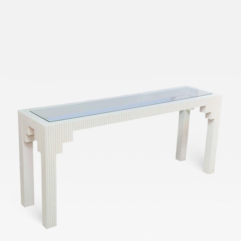 1970s Wood Console Table with glass