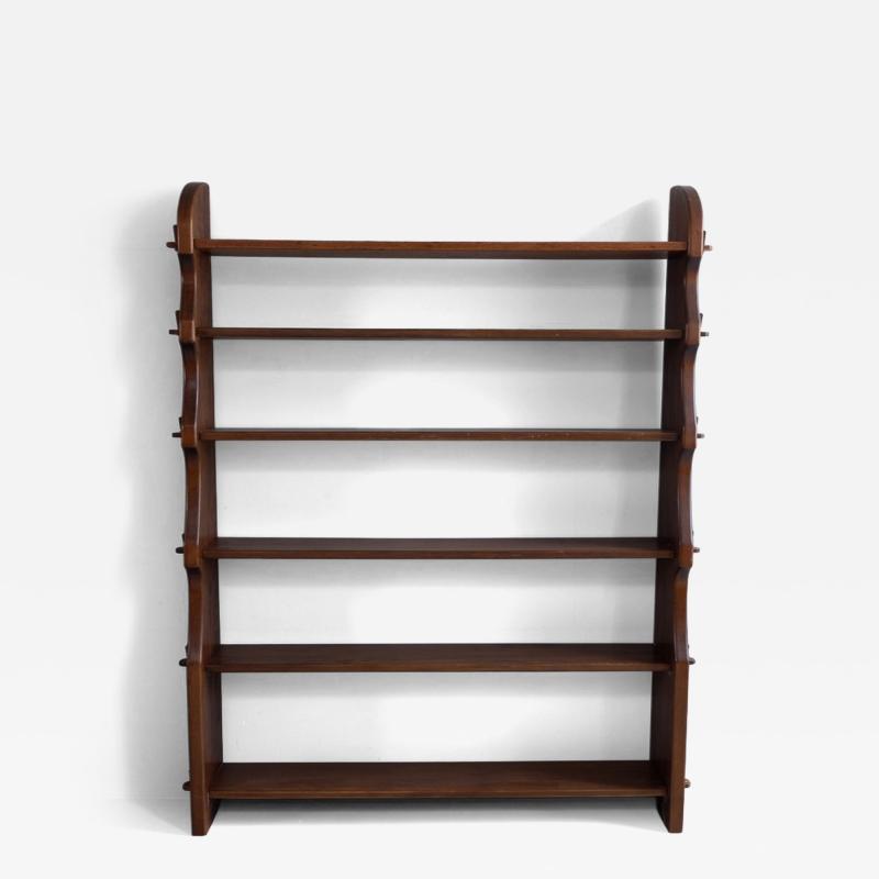 1970s stained wood pegged bookshelf France