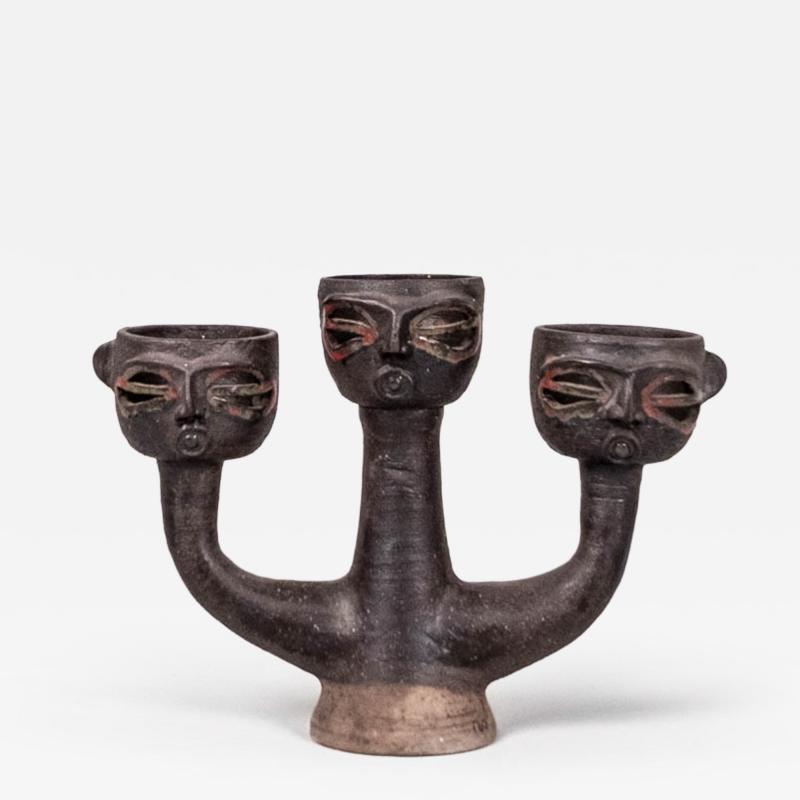 1970s studio pottery 3 headed candelabra France