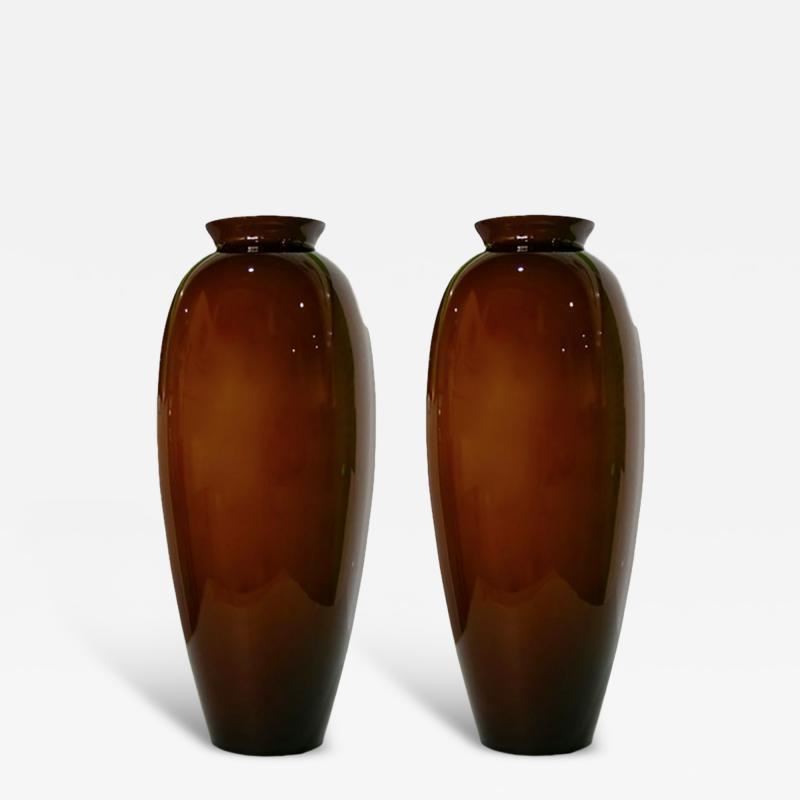 1980 Modern Italian Pair of Tall Golden Brown Murano Glass Vases