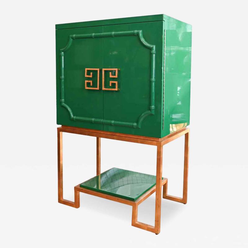 1980s Anna green lacquer Hollywood regency drink cabinet
