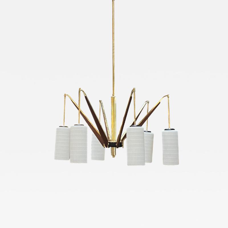 1980s Italian Brass and Wood Cylindrical Chandelier