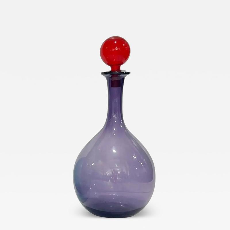 1980s Italian Bright Colorful Purple Ruby Red Murano Glass Tall Modern Bottle