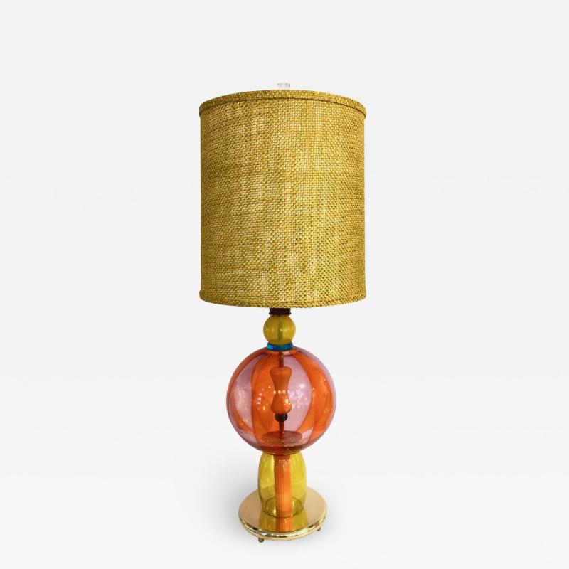 1980s Italian Memphis Inspired Orange Yellow Murano Glass Postmodern Lamp