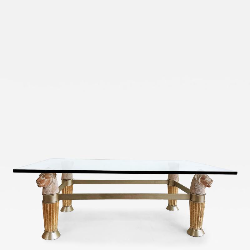 1980s Italian Regency Glass Top Panther Head Cocktail Table