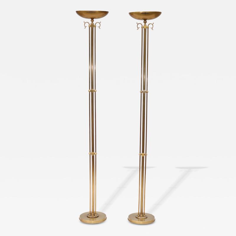 1980s Italian Torchiere Brass Floor Lamps