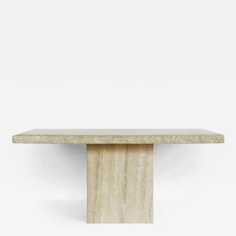 1980s Italian Travertine Carved Pedestal Base Console Table