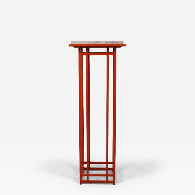 1980s Mackintosh style tall metal plinth with marble top