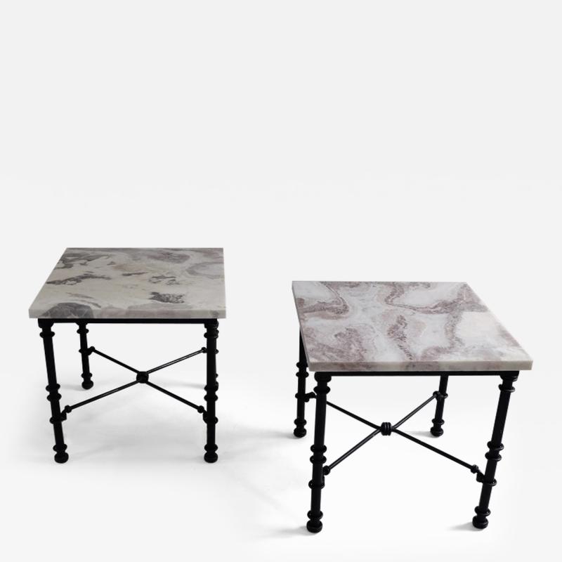 1980s Marble Topped Side Tables with Iron Bases France