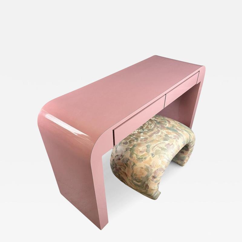 1980s Postmodern Mauve Waterfall Laminate Desk with Two Drawers and custom Bench