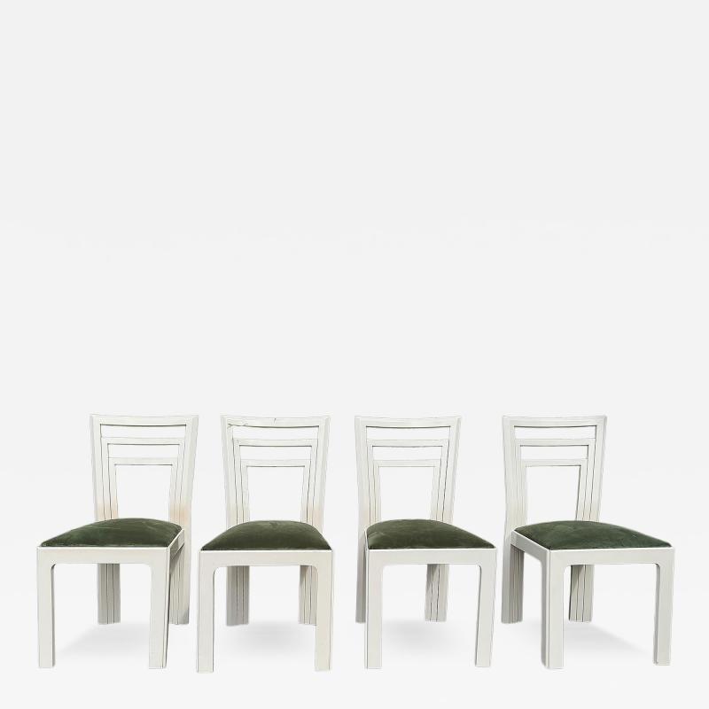 1980s Postmodern lacquered Dining Chairs Newly Reupholstered Set of 4 Off white