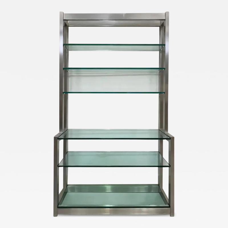 1980s Vintage Metal Bookcase Etagere with Glass Shelves