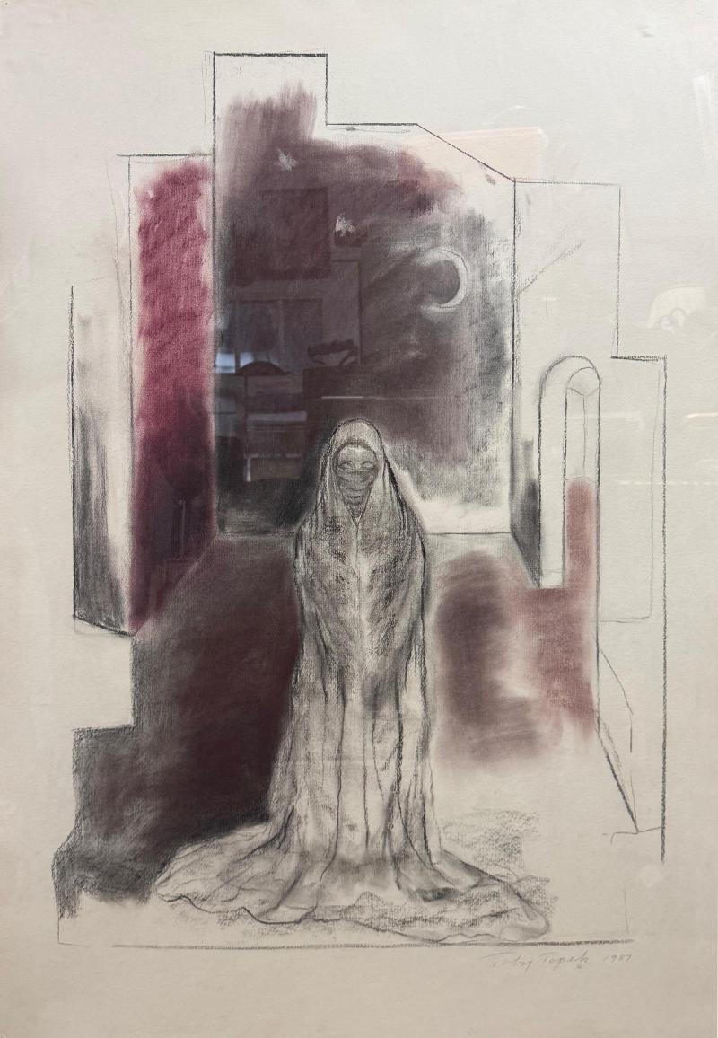 1987 Toby Topek Original 42 x 30 Charcoal Drawing