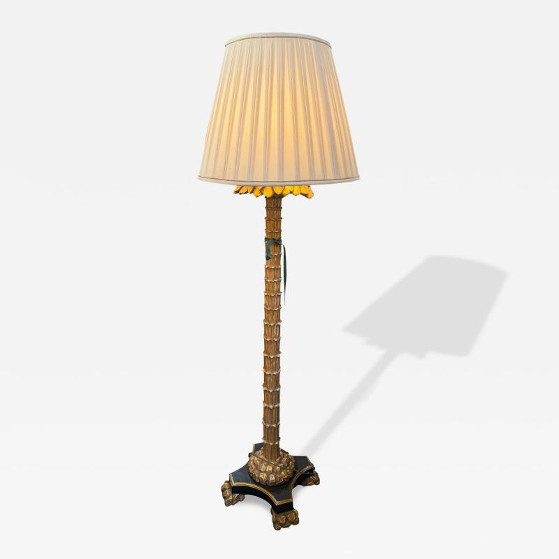 1990s Art Deco Style Palm Tree Giltwood Floor Lamp