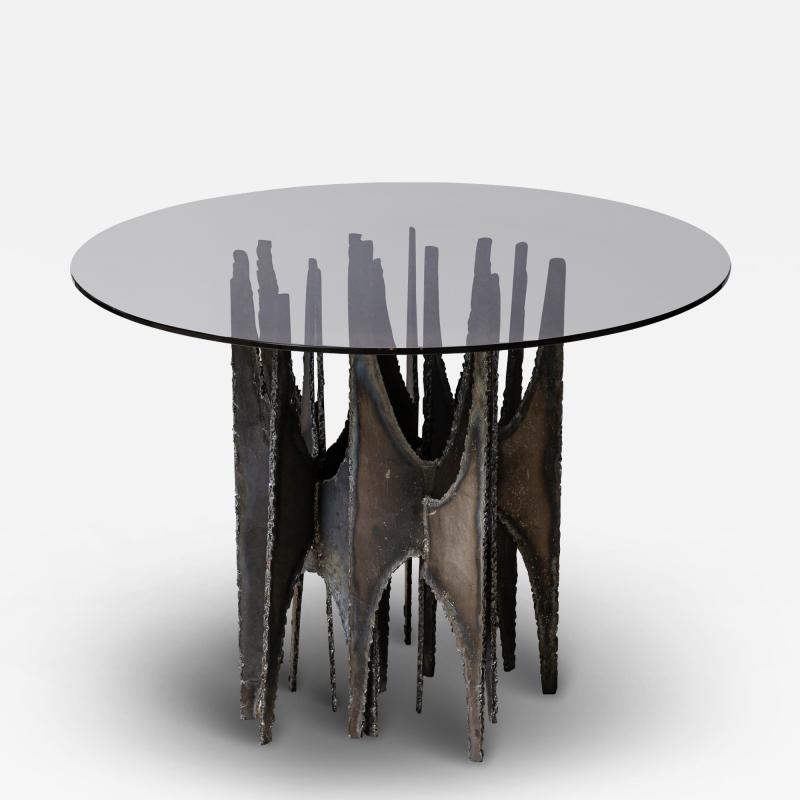 1990s Italian Brutalist Raw Steel Side Table