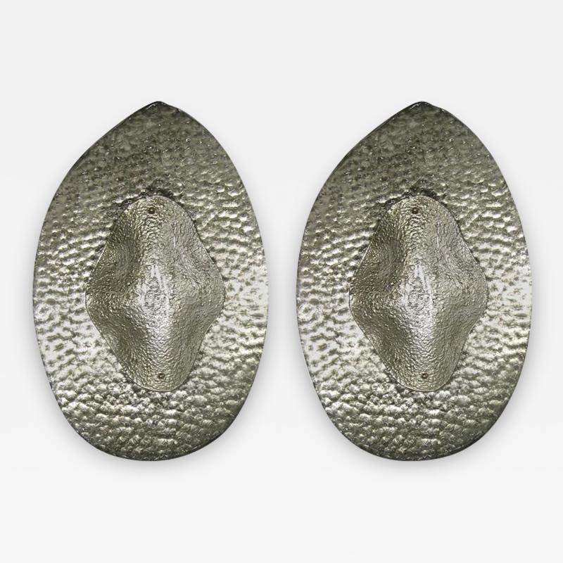 1990s Modern Italian Pair of Silver Finish Textured Murano Glass Concave Sconces