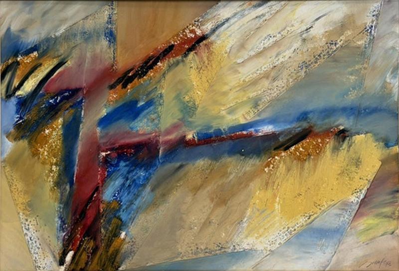 1993 Signed Abstract Expressionist Pebble Beach Mixed Media Painting