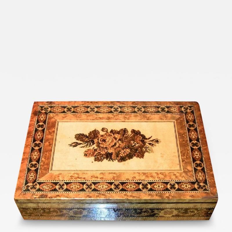 19C English Tunbridgeware Tabletop Stationary Box Micro Mosaic