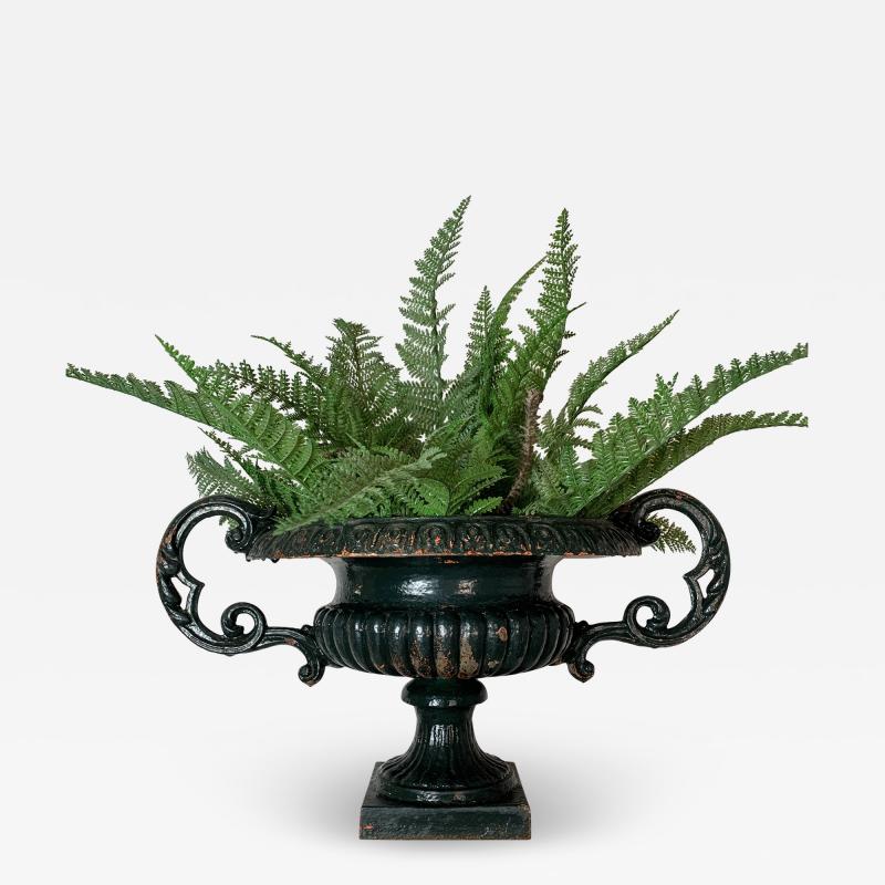 19TH C FRENCH CAST IRON URN WITH DECORATIVE HANDLES
