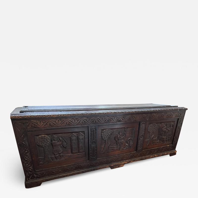 19TH CENTURY ENGLISH BAROQUE SCENE CARVED BLANKET CHEST