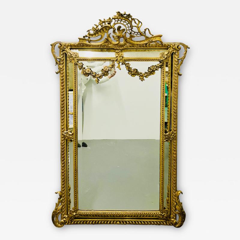 19Th Century Louis XVI Style Console Wall Mirror Gilt Wood 