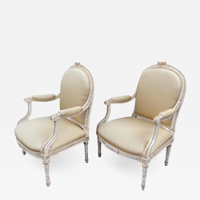 19c Antique French Louis XV XVI Transitional Arm Chairs a Pair