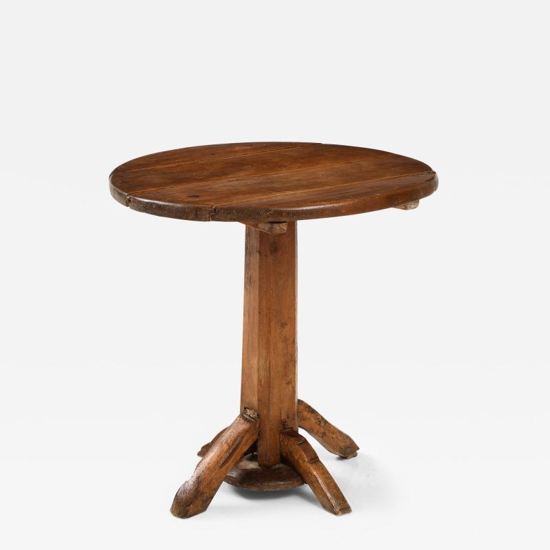 19th C French Oak Pedestal Tilt Top Wine Table