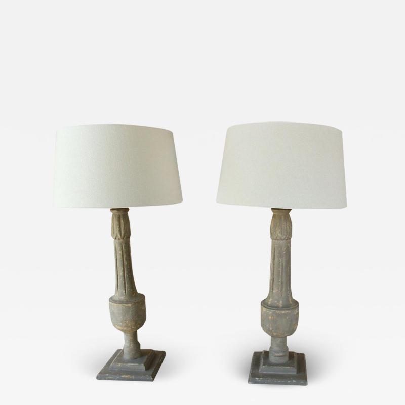 19th C French Pair Of Painted Balustrades As Table Lamps