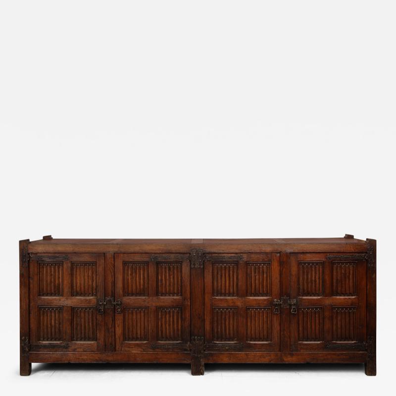19th C Hand Carved Oak Sideboard with Shelves Drawers Nunnery France