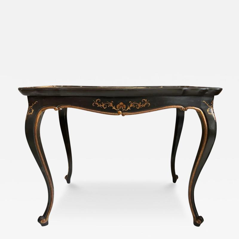 19th C Style Chinoiserie Black Gold Side Table