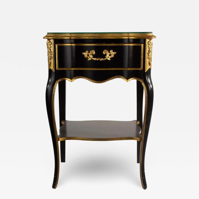 19th C Style French Empire Black Lacquer Giltwood Nightstand End Table