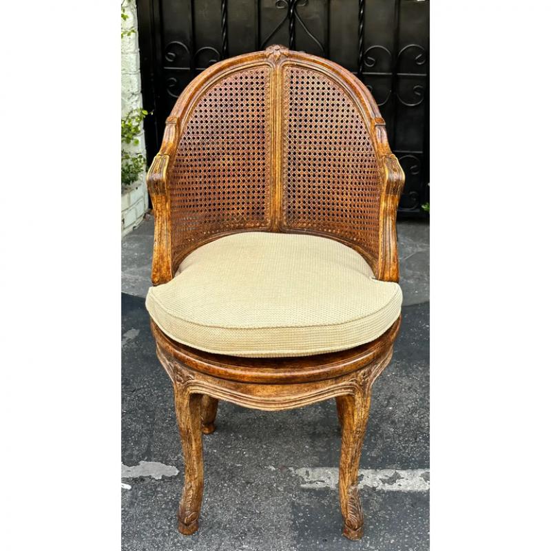 19th C Style French Provincial Cane Back Swivel Barrel Chair   19th C Style French Provincial Cane Back Swivel Barrel Chair 619992 2947369 