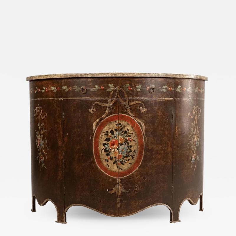 19th C Style Italian Painted Turazza Demilune Console Cabinet
