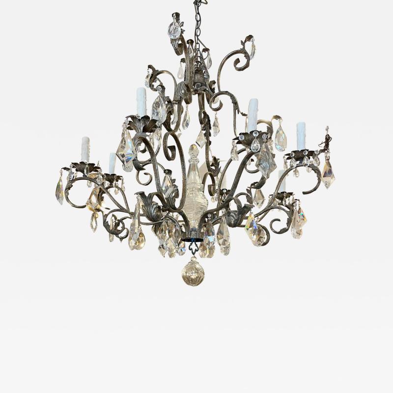 19th C Style Italian Wrought Iron Crystal Chandelier