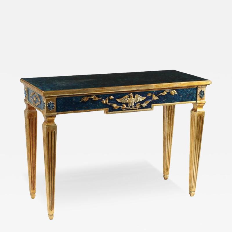 19th C Style Neoclassical Giltwood Trompe lOeil Faux Lapis Console Table